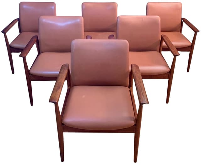 Zestaw sześciu krzeseł Diplomat 209, skóra koniakowa, teak, proj. F. Juhl, Dania, lata 60. - WYMIARY