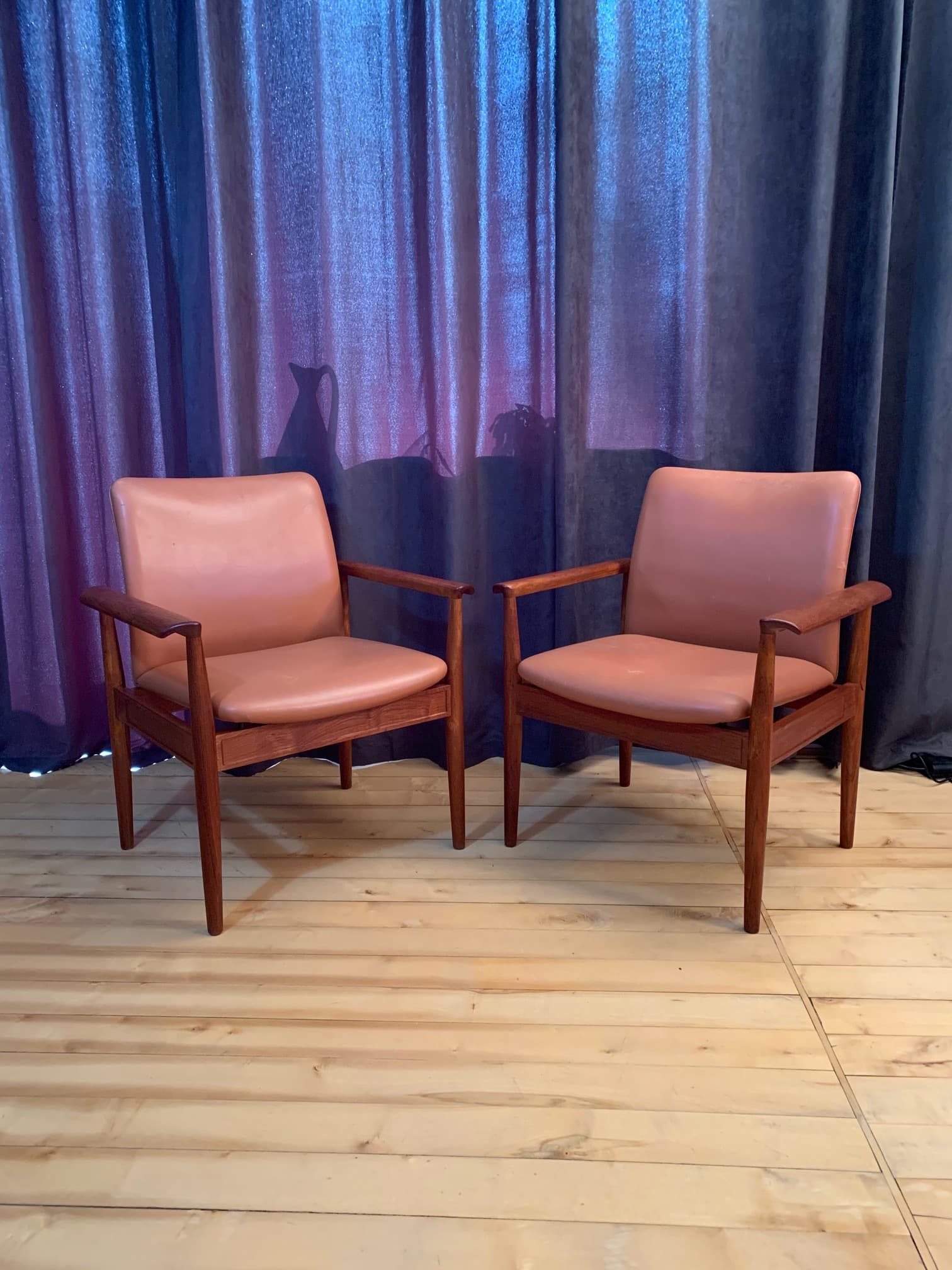 Zestaw sześciu krzeseł Diplomat 209, skóra koniakowa, teak, proj. F. Juhl, Dania, lata 60. - 45838