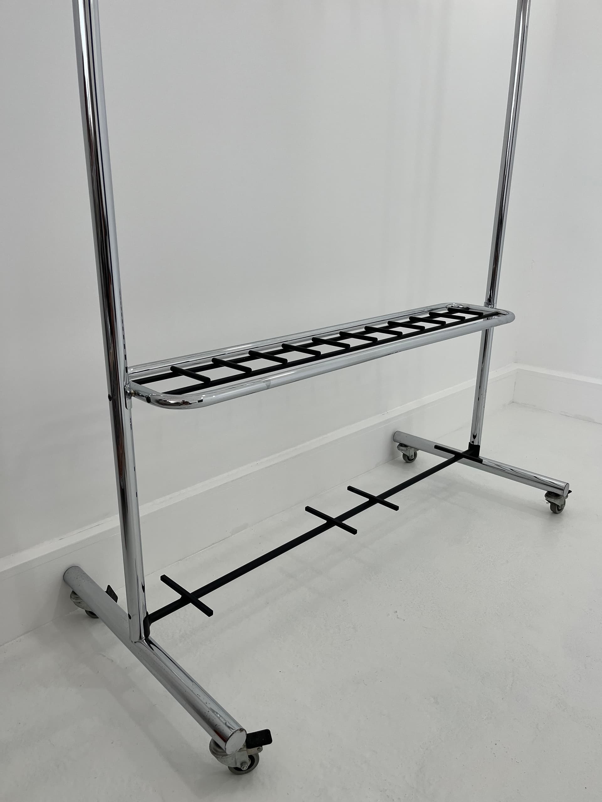 Standing Coat Rack Industrial, black, chrome steel, 1970s - 45945