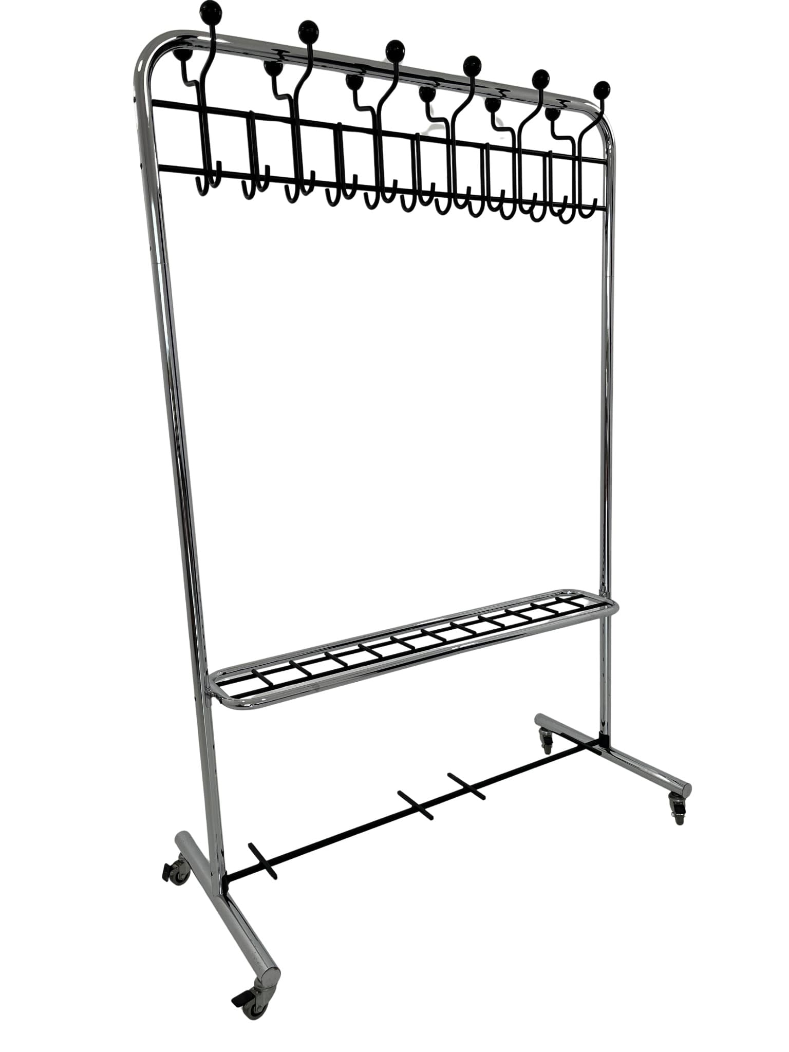 Standing Coat Rack Industrial, black, chrome steel, 1970s