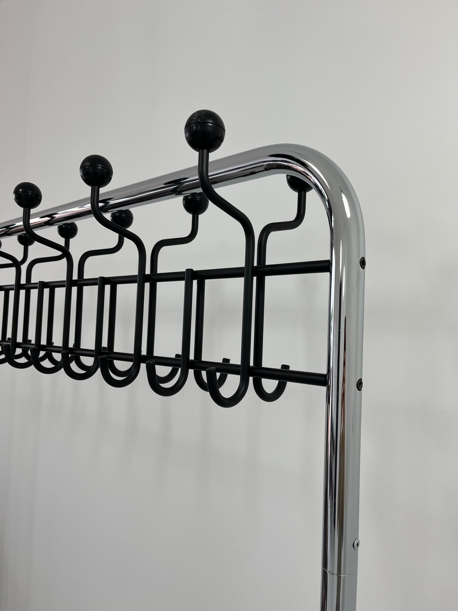 Standing Coat Rack Industrial, black, chrome steel, 1970s - 45944