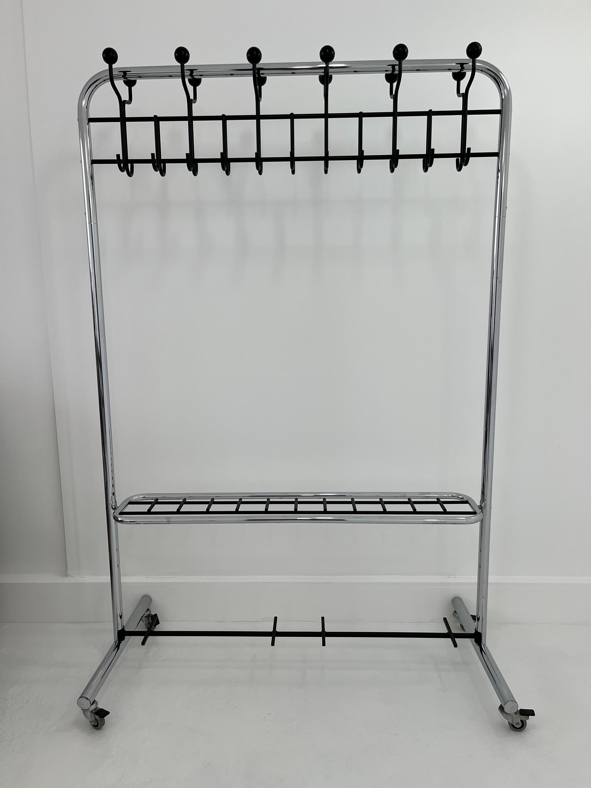 Standing Coat Rack Industrial, black, chrome steel, 1970s - 45949