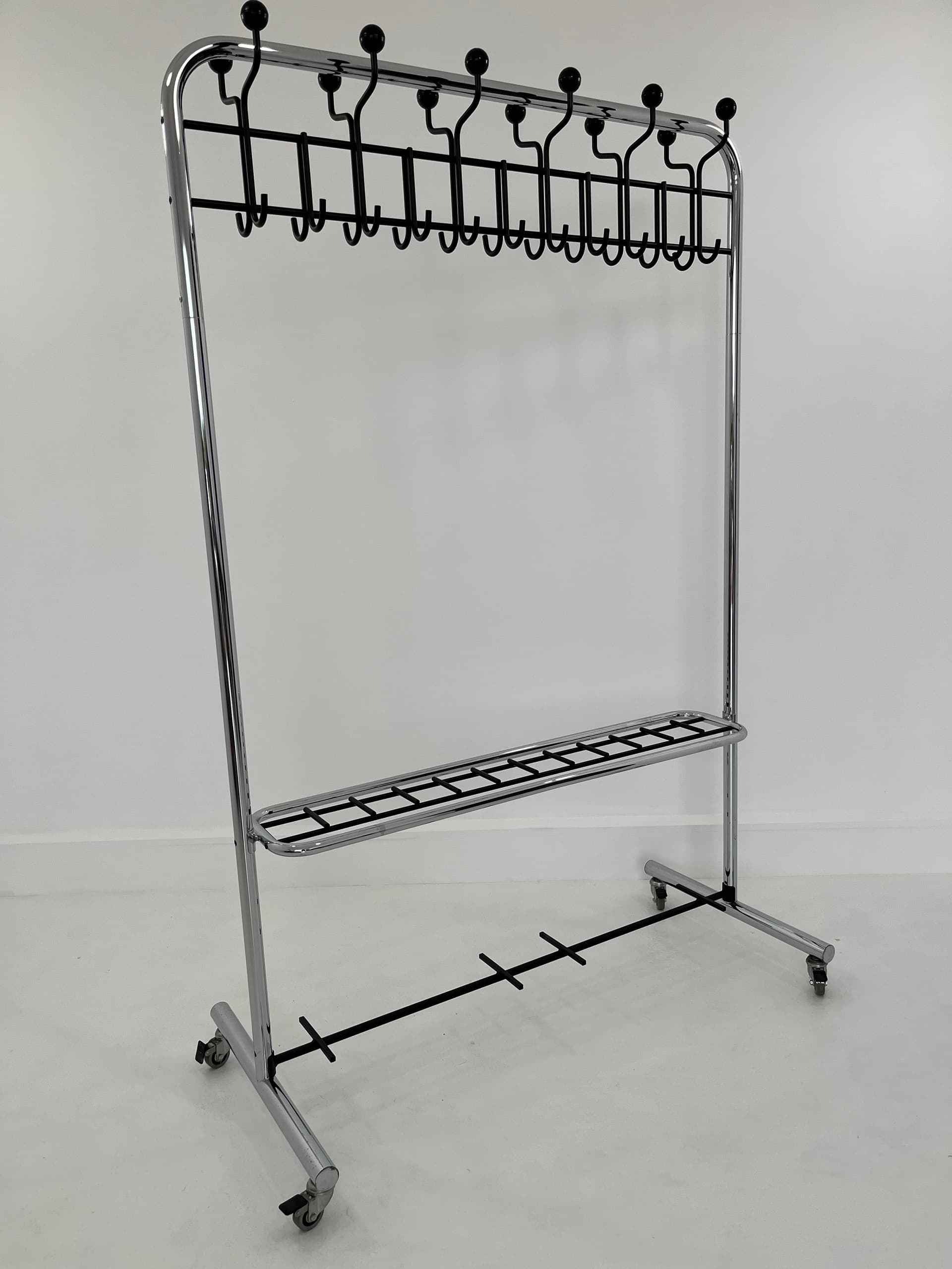 Standing Coat Rack Industrial, black, chrome steel, 1970s - 45941