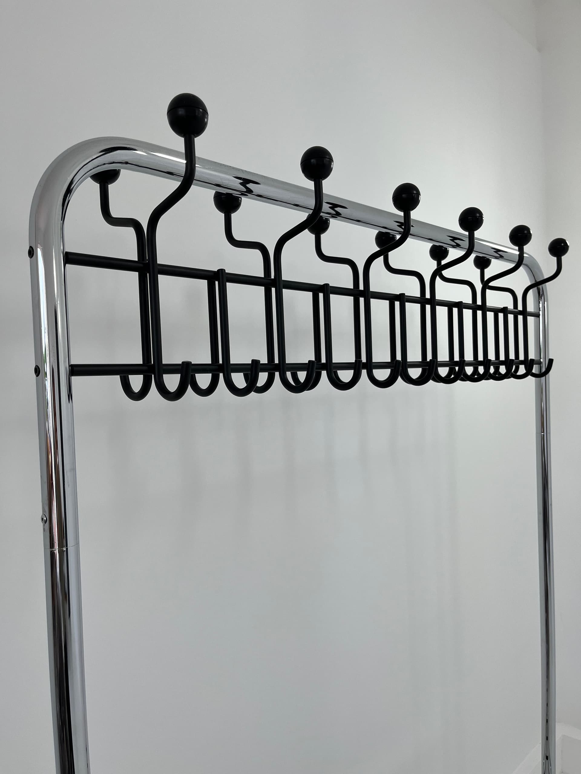 Standing Coat Rack Industrial, black, chrome steel, 1970s - 45942