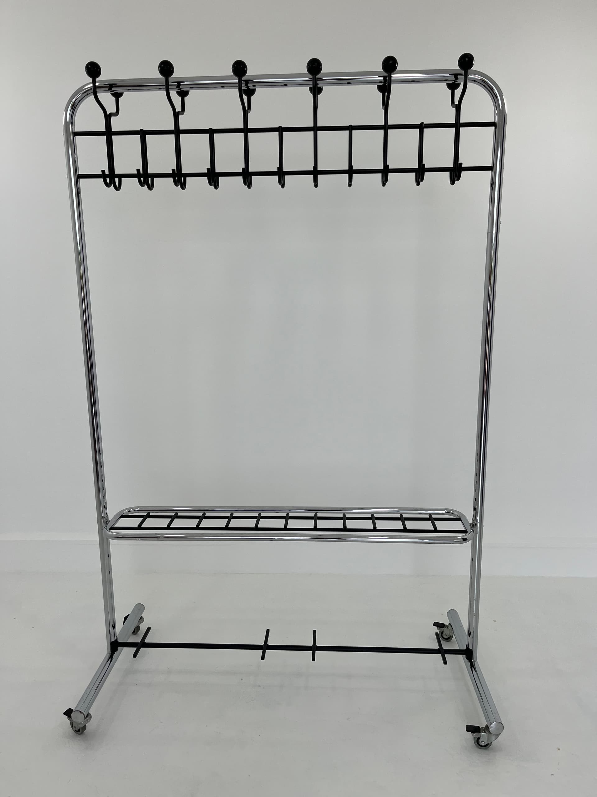 Standing Coat Rack Industrial, black, chrome steel, 1970s - 45943