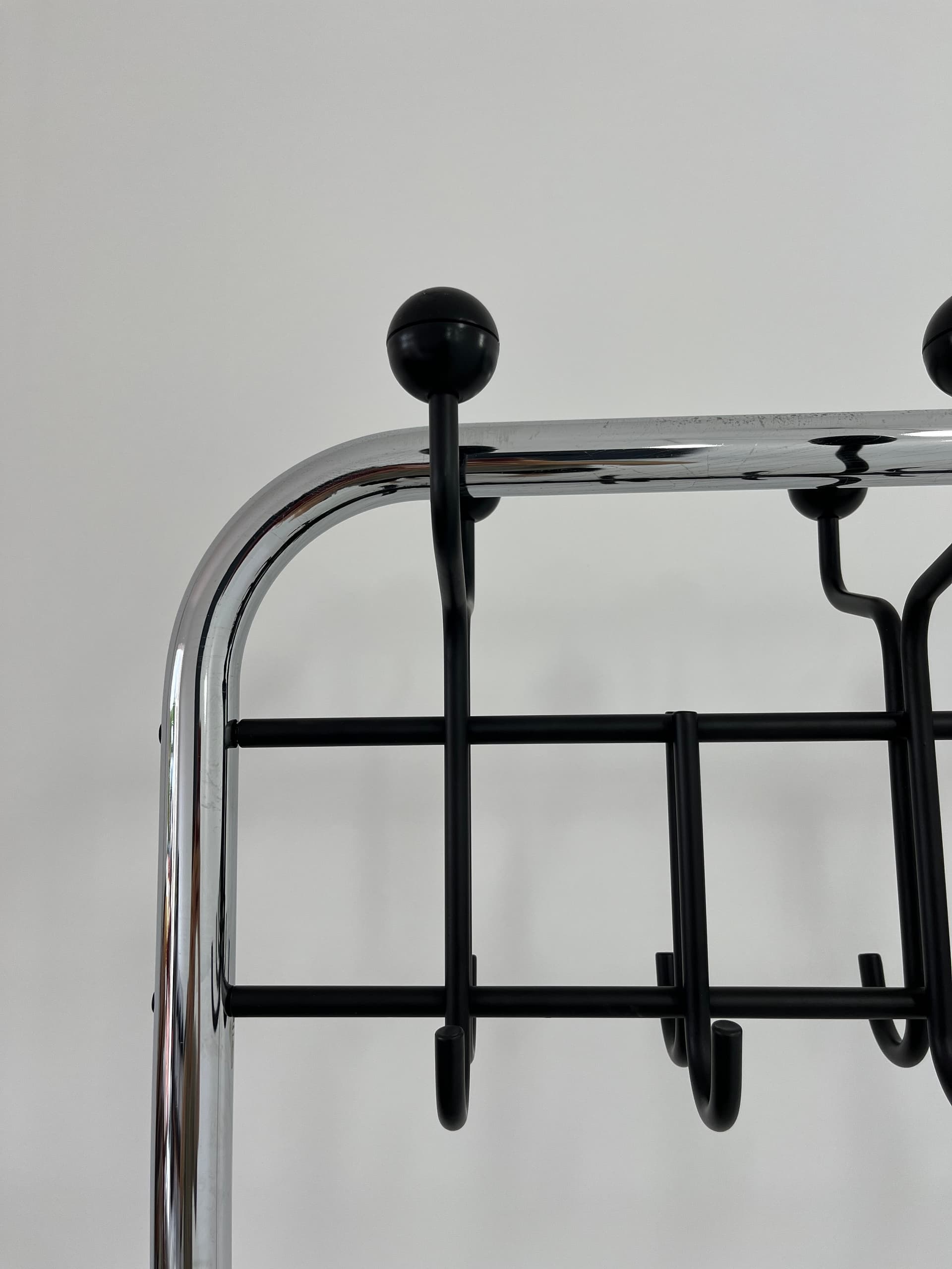 Standing Coat Rack Industrial, black, chrome steel, 1970s - 45946