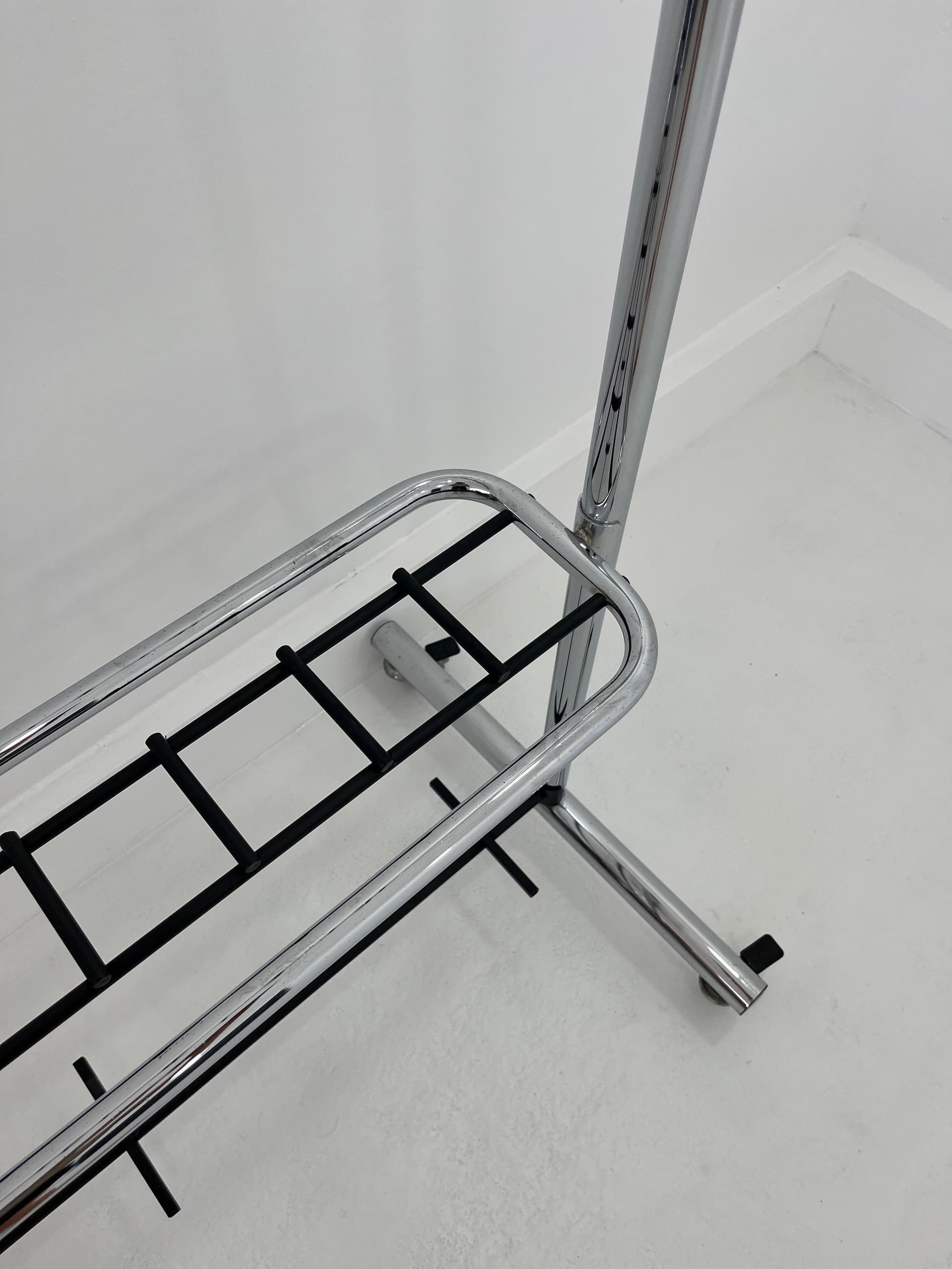 Standing Coat Rack Industrial, black, chrome steel, 1970s - 45947