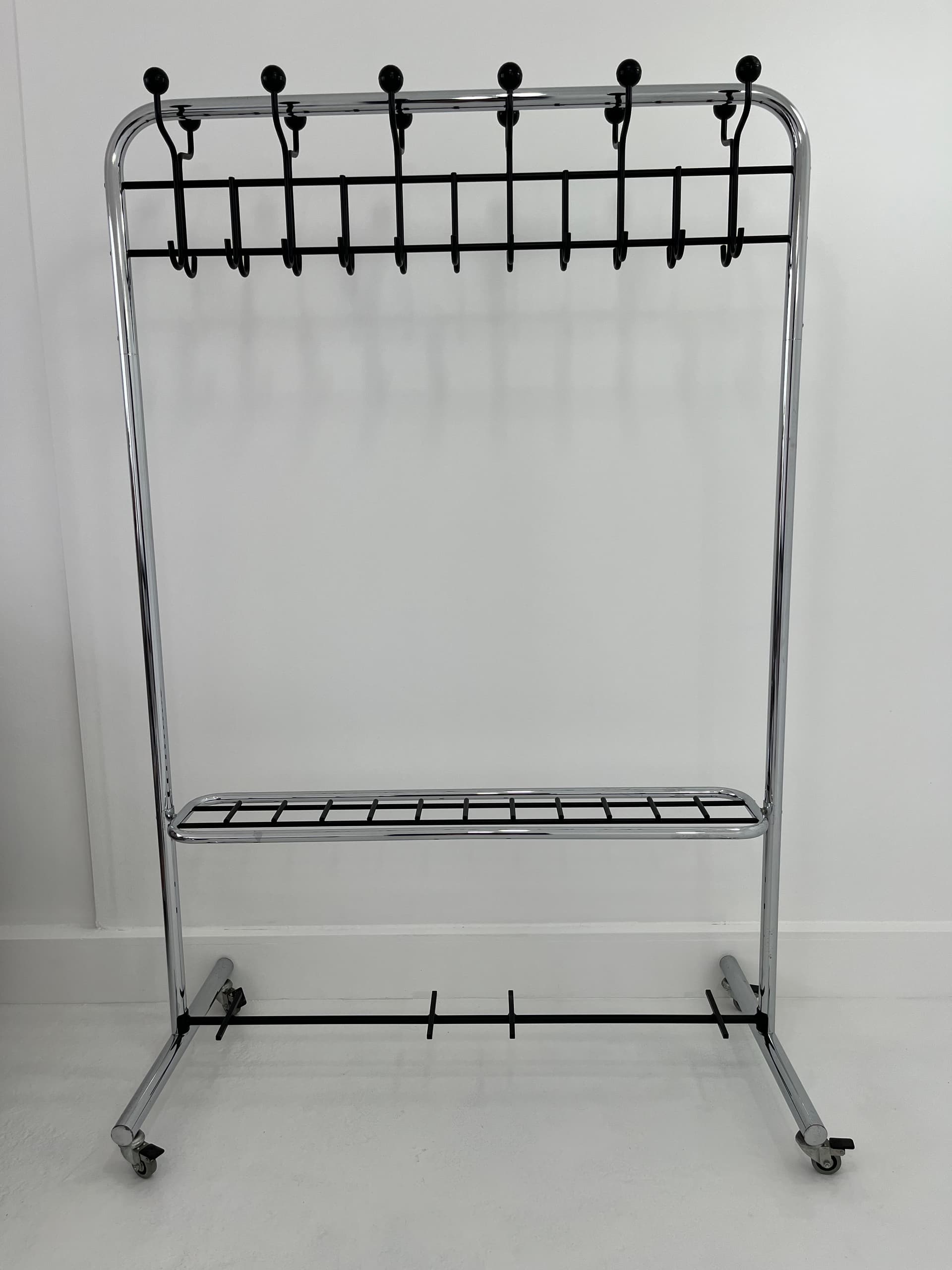 Standing Coat Rack Industrial, black, chrome steel, 1970s - 45950