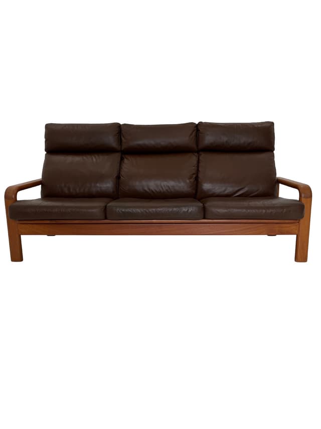 Sofa, skóra brązowa, teak, proj. H. Olsen, Dania, lata 70. - WYMIARY
