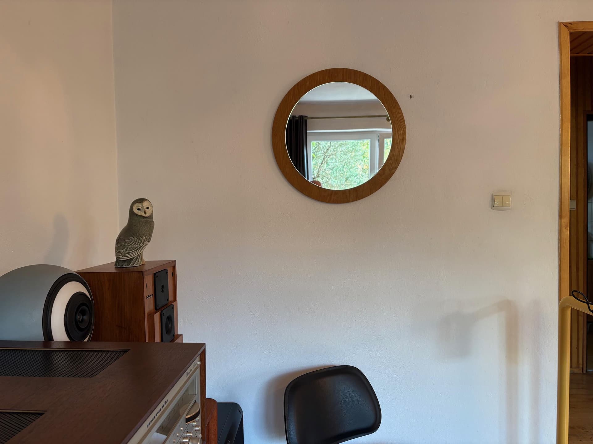 Mirror, brown wood, Denmark, 1960s. - 79798