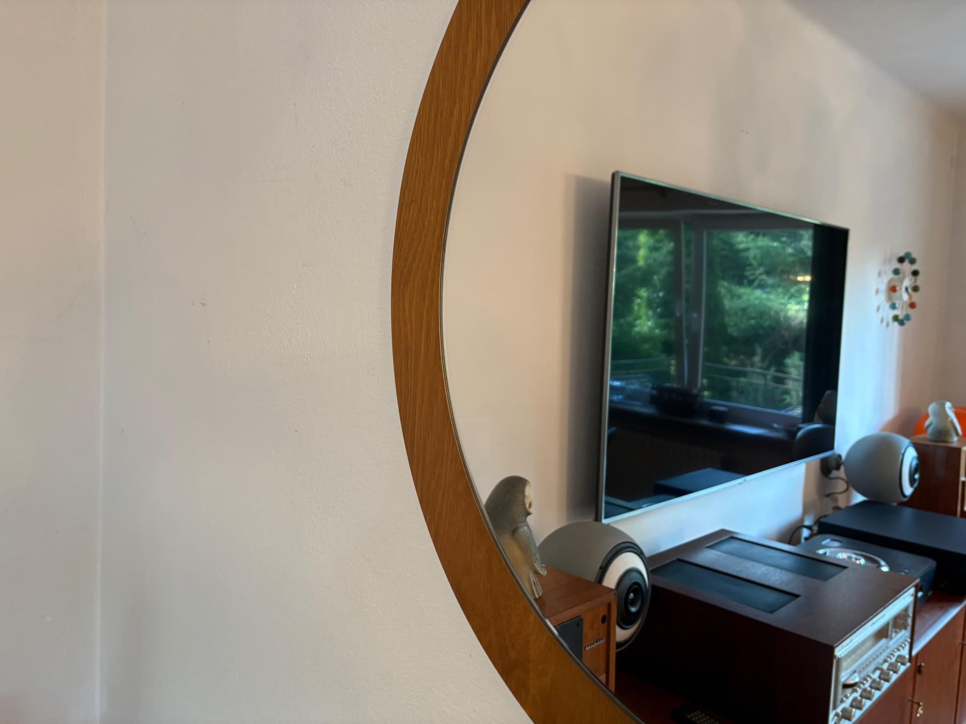 Mirror, brown wood, Denmark, 1960s. - 79804