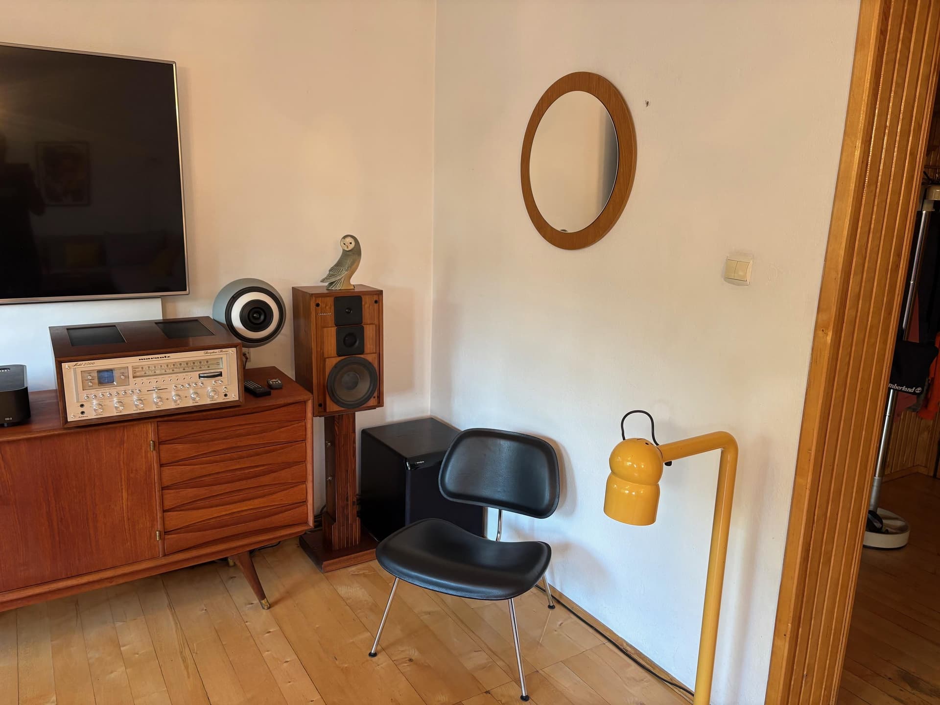 Mirror, brown wood, Denmark, 1960s. - 79797
