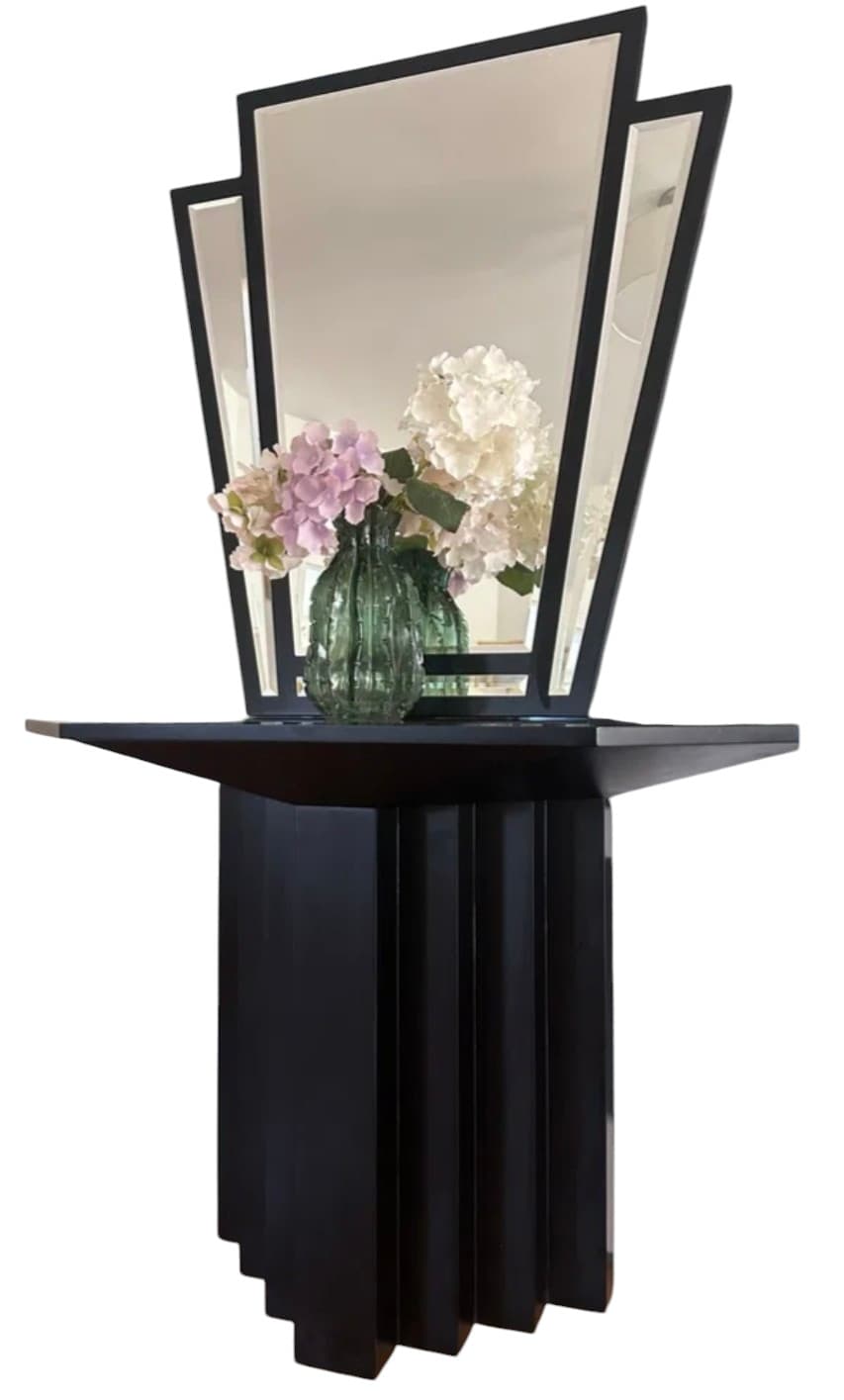 Konsola z lustrem, postmodernizm, drewno czarne, lata 90.