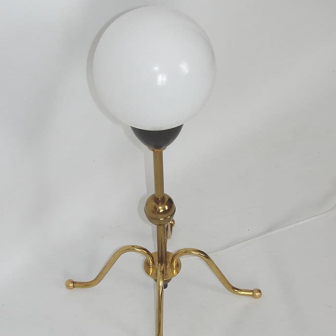 Table Lamp Mid-Century, golden brass, white glass, black detail, 1960s - 46653