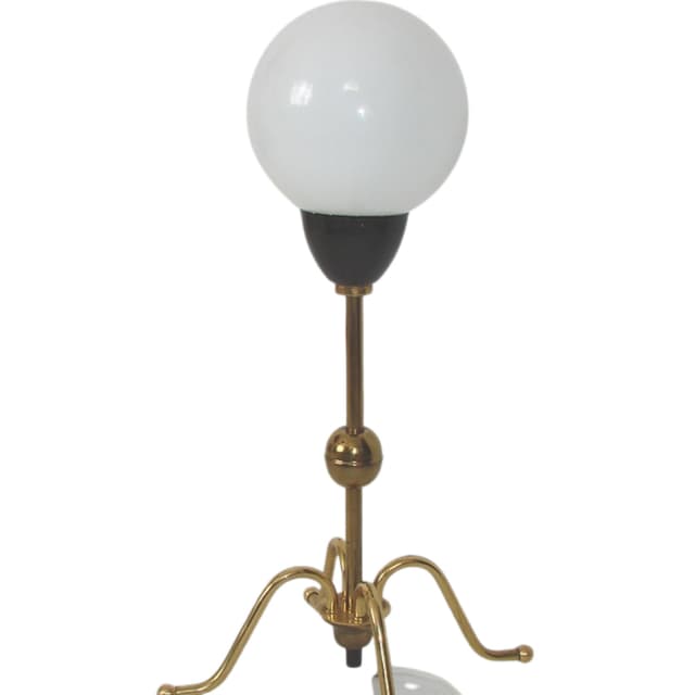 Table Lamp Mid-Century, golden brass, white glass, black detail, 1960s - DIMENSION