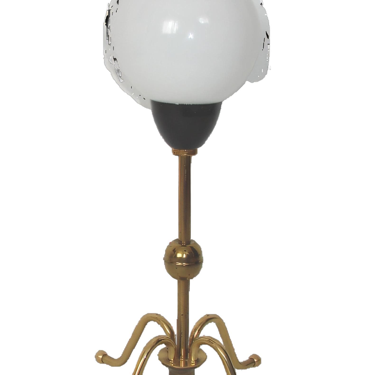 Table Lamp Mid-Century, golden brass, white glass, black detail, 1960s - 46652