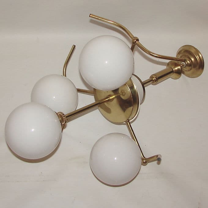 Chandelier Mid Century, brass, white glass, 1960s. - 46641