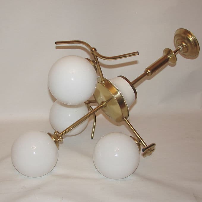 Chandelier Mid Century, brass, white glass, 1960s. - 46643