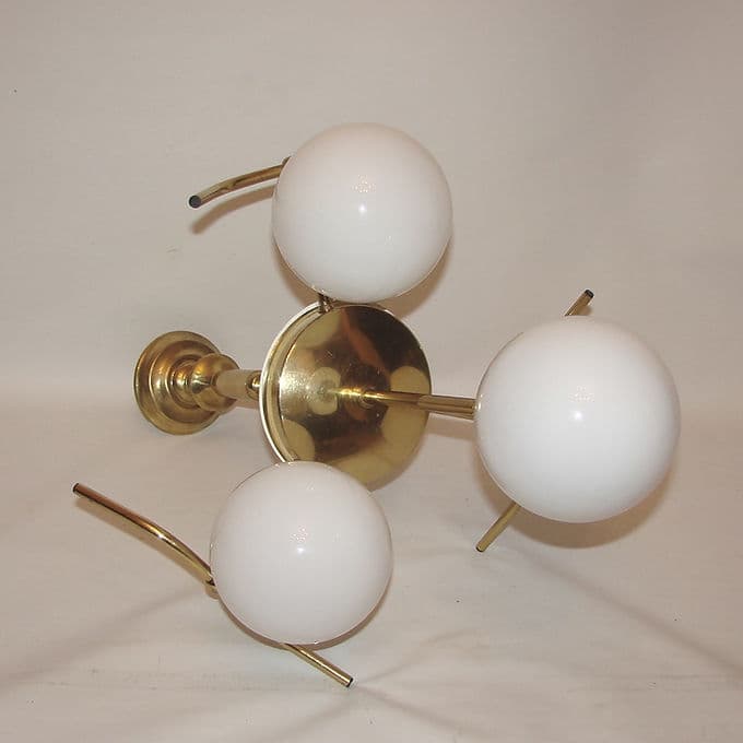 Chandelier Mid Century, brass, white glass, 1960s. - 46638