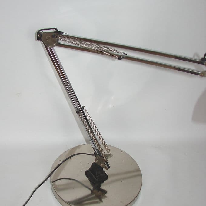 Lampa biurkowa kreślarska, chrom srebrny, stal chromowana, lata 70. - 46600