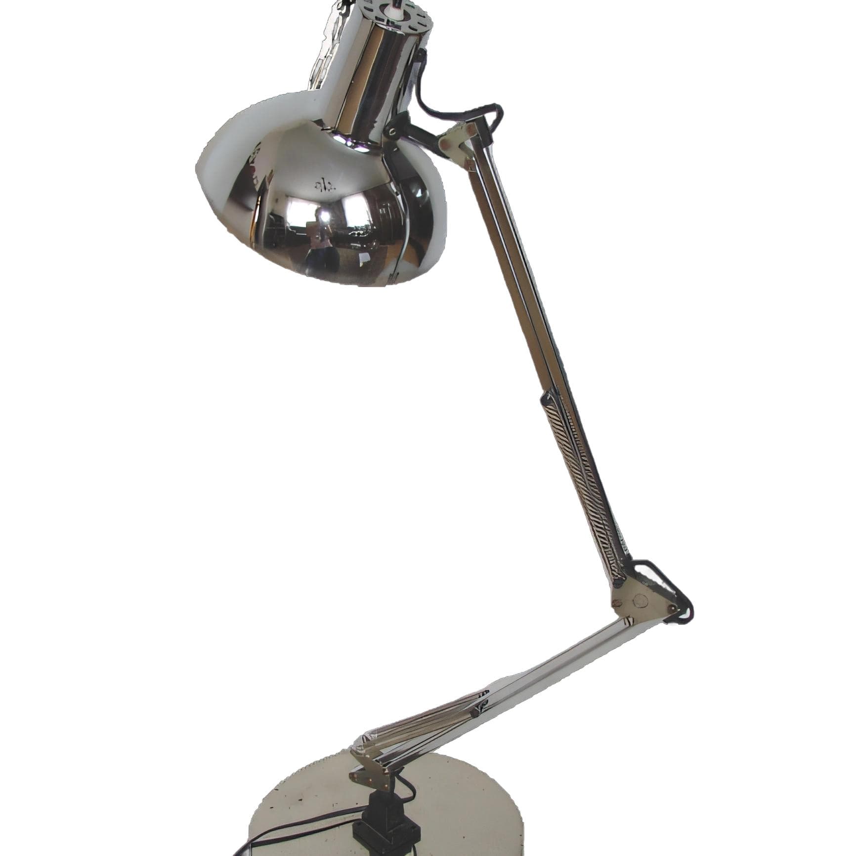 Lampa biurkowa kreślarska, chrom srebrny, stal chromowana, lata 70.