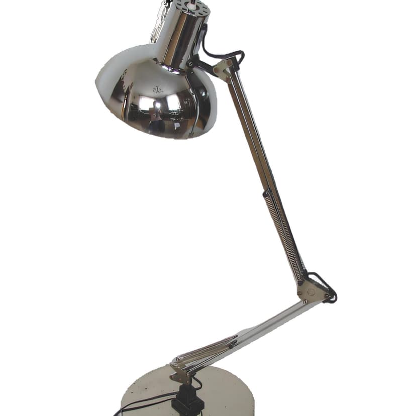 Lampa biurkowa kreślarska, chrom srebrny, stal chromowana, lata 70.