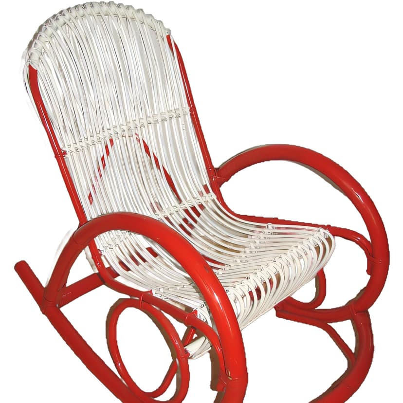 Fotel bujany, rattan biały, rama czerwona, Rohé Noordwolde, Holandia, lata 70.