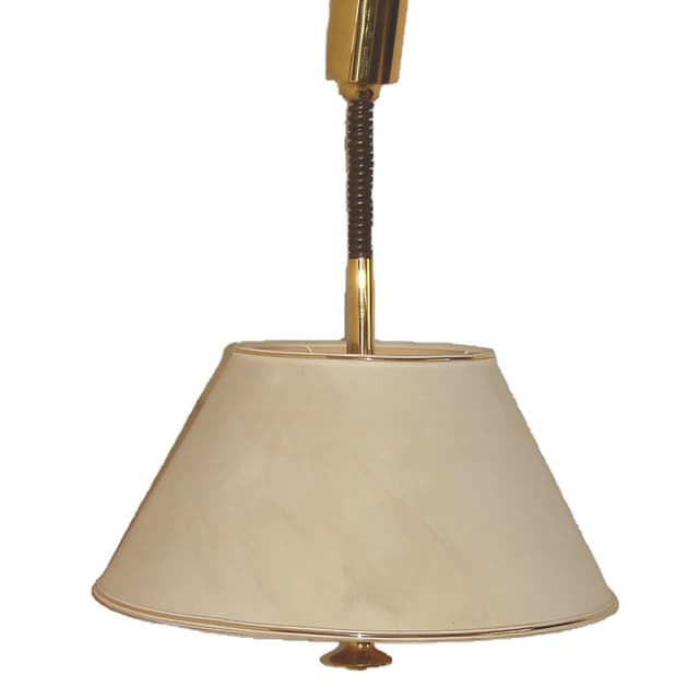 Pendant lamp, beige fabric shade, brass, GKS Leuchten Knapstein, Germany, 1980s. - DIMENSION