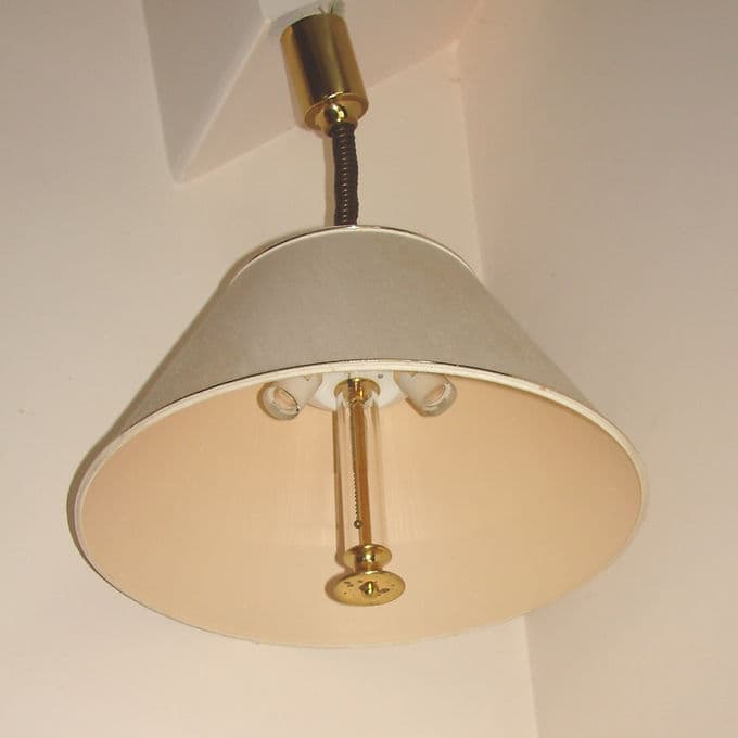 Pendant lamp, beige fabric shade, brass, GKS Leuchten Knapstein, Germany, 1980s. - 46557