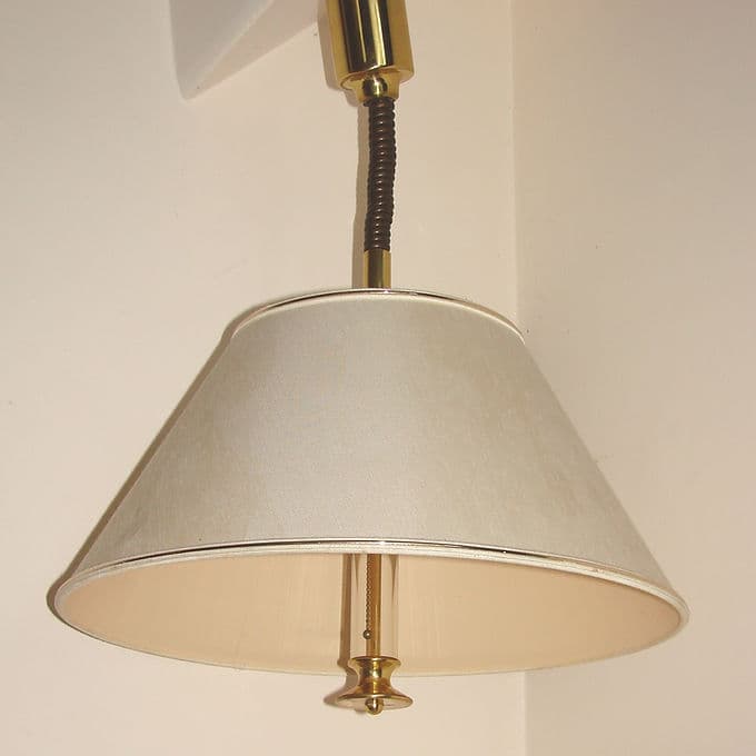 Pendant lamp, beige fabric shade, brass, GKS Leuchten Knapstein, Germany, 1980s. - 46559