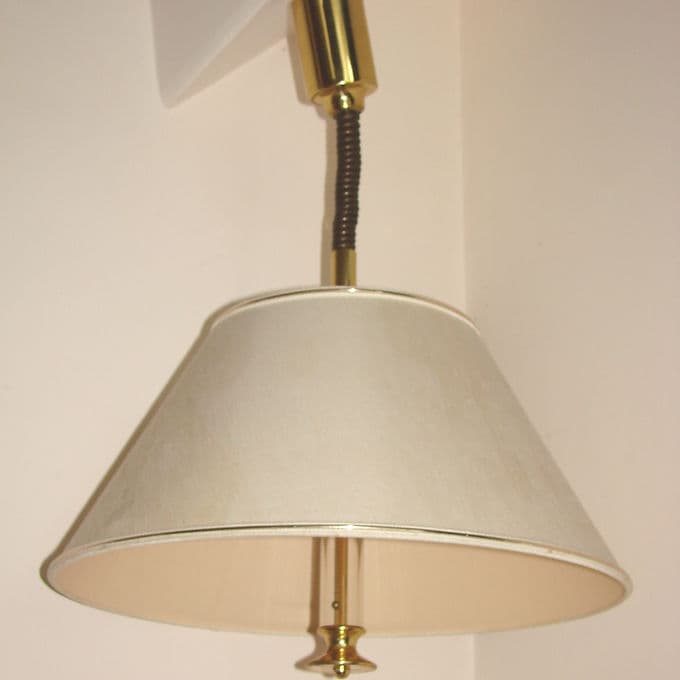 Pendant lamp, beige fabric shade, brass, GKS Leuchten Knapstein, Germany, 1980s. - 46556