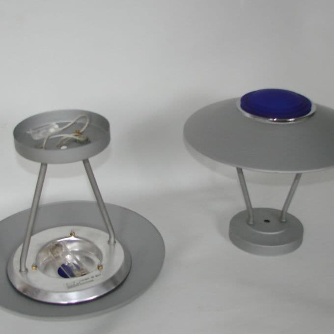 Para kinkietów Space Age, metal szary, szkło niebieskie, lata 80. - 46528