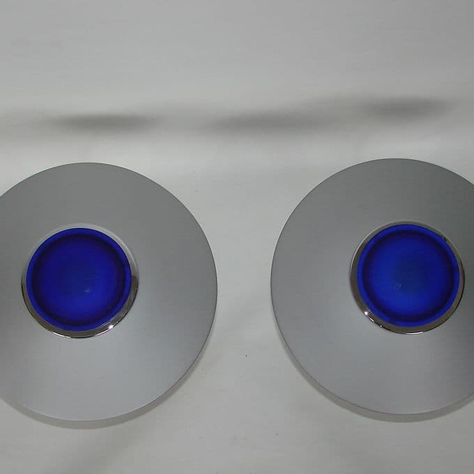 Para kinkietów Space Age, metal szary, szkło niebieskie, lata 80. - 46530