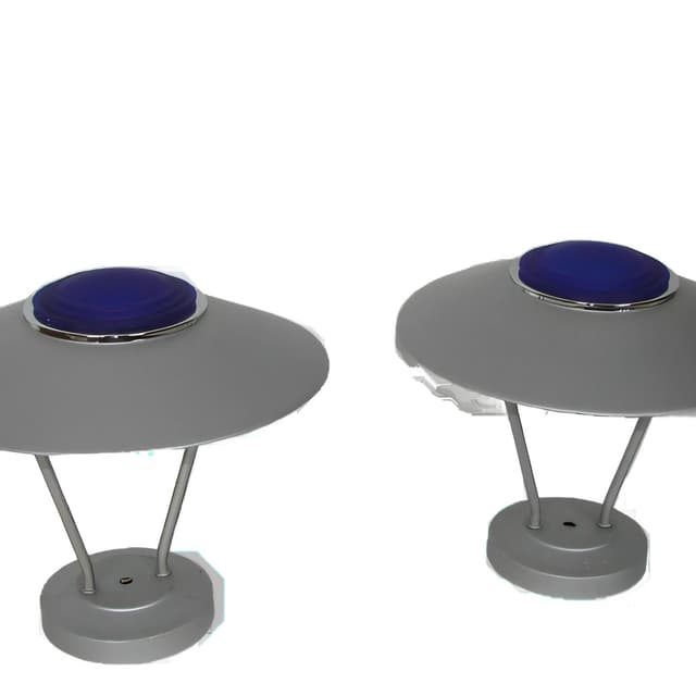 Para kinkietów Space Age, metal szary, szkło niebieskie, lata 80. - WYMIARY