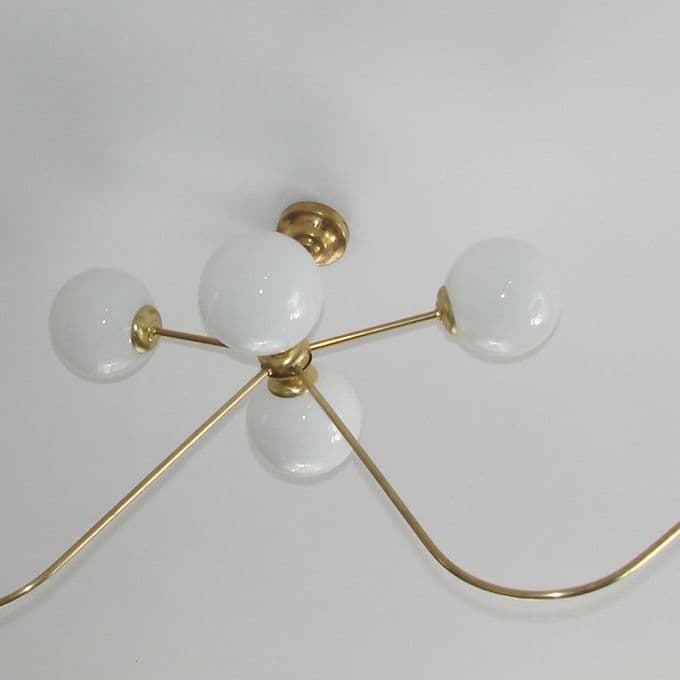 Żyrandol Stilnovo, mosiądz złoty, szkło białe, Włochy, lata 60. - 46523