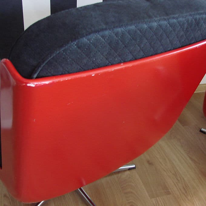 Para foteli Dinna, czerwona, włókno szklane czarne, stal chromowana, Niemcy, lata 60. - 46512