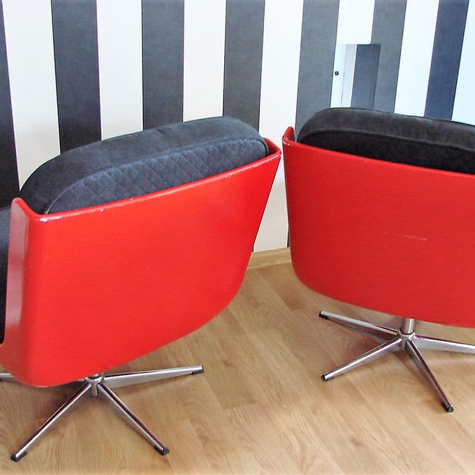 Para foteli Dinna, czerwona, włókno szklane czarne, stal chromowana, Niemcy, lata 60. - 46514