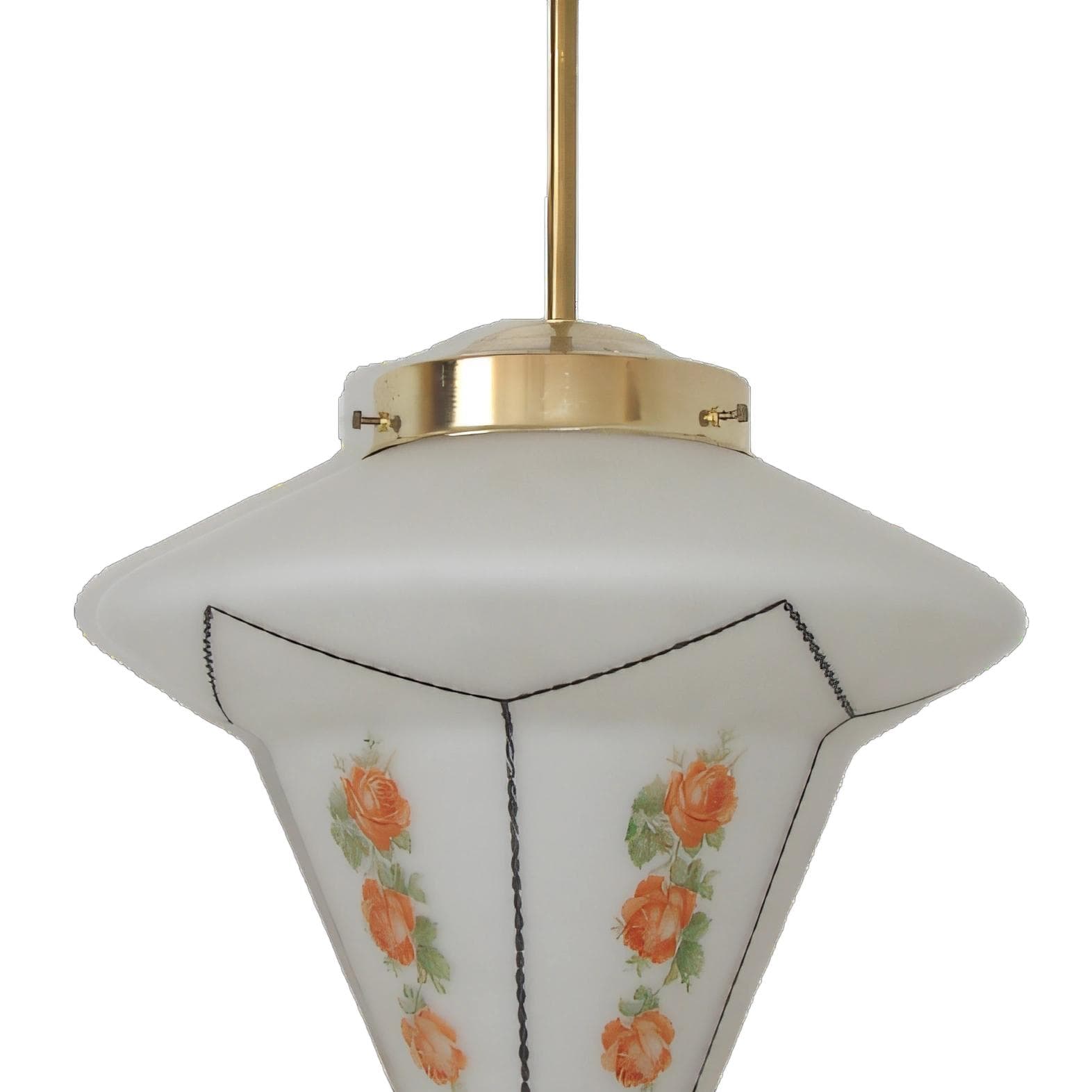 Pendant lamp Art Deco, painted glass, brass, multicolor, 1920s. - 46502