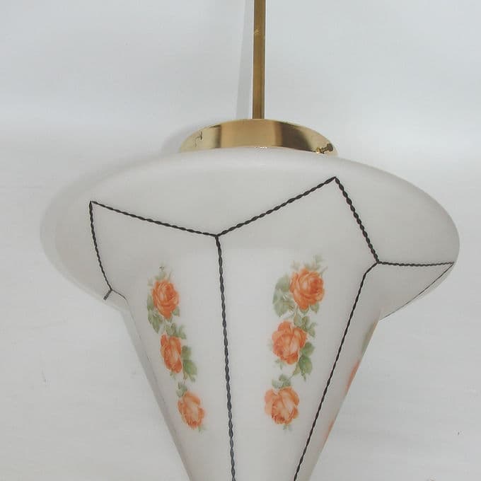 Pendant lamp Art Deco, painted glass, brass, multicolor, 1920s. - 46504