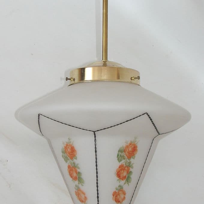 Pendant lamp Art Deco, painted glass, brass, multicolor, 1920s. - 46507