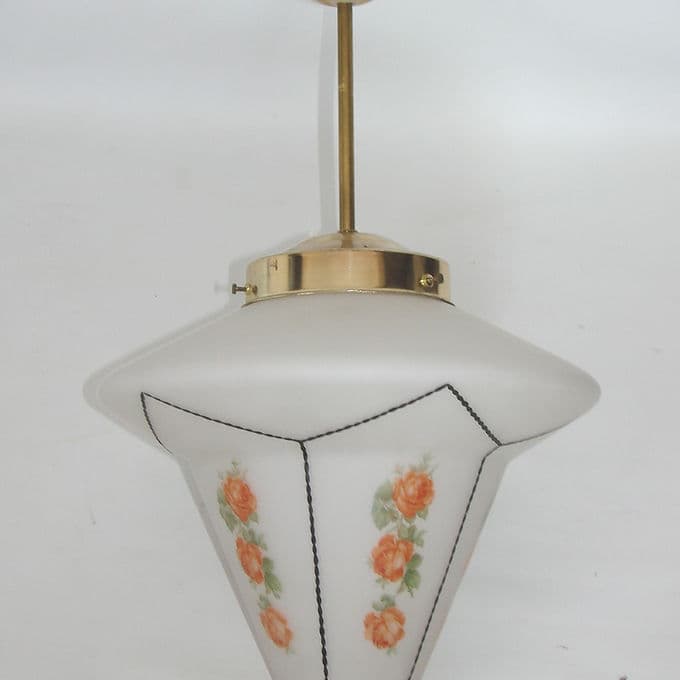 Pendant lamp Art Deco, painted glass, brass, multicolor, 1920s. - 46503