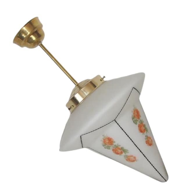 Pendant lamp Art Deco, painted glass, brass, multicolor, 1920s. - DIMENSION