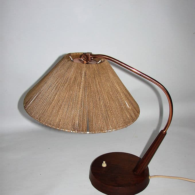 Table lamp, beige cord, teak, copper-plated brass, Switzerland, 1960s. - 46446
