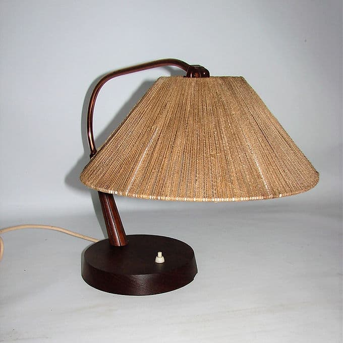 Table lamp, beige cord, teak, copper-plated brass, Switzerland, 1960s. - 46450