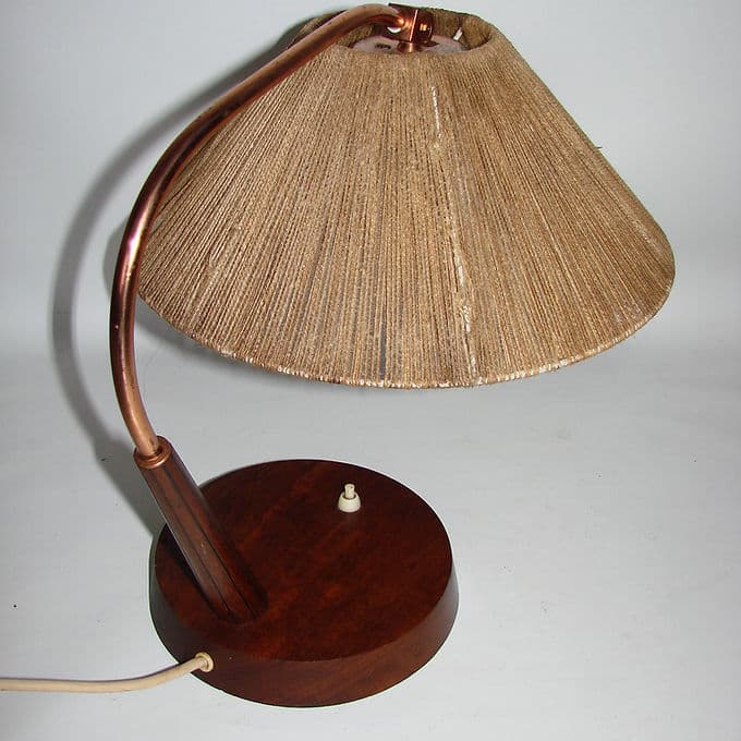 Table lamp, beige cord, teak, copper-plated brass, Switzerland, 1960s. - 46449