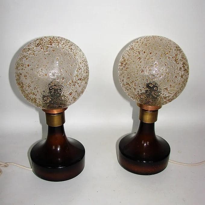 Pair of Hustad table lamps, dark brown glass, 1960s. - 46443