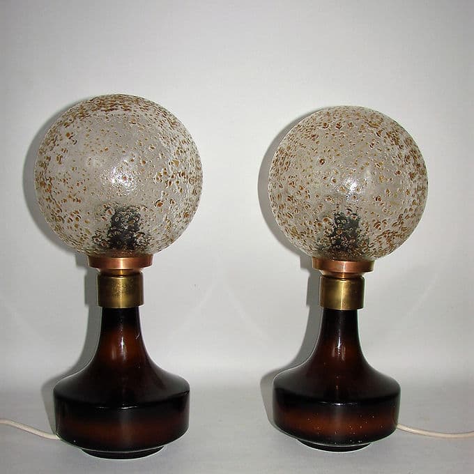 Pair of Hustad table lamps, dark brown glass, 1960s. - 46442