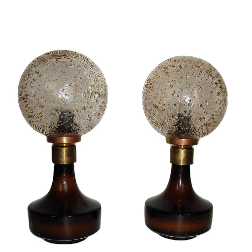 Pair of Hustad table lamps, dark brown glass, 1960s.