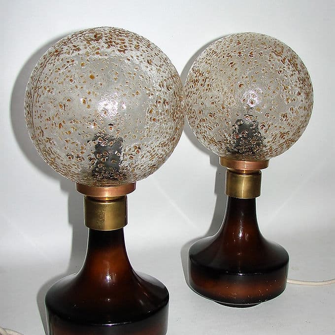 Pair of Hustad table lamps, dark brown glass, 1960s. - 46438
