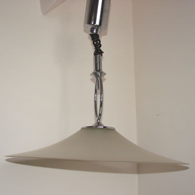 Pendant lamp Helestra, chrome metal, beige glass, Germany, 1970s. - 46363